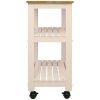 White Kitchen Microwave Cart with Butcher Block Top & Locking Casters