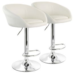 Elama 2 Piece Adjustable Faux Leather Bar Stool in White with Chrome Base
