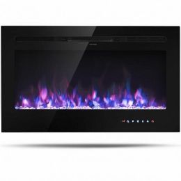 36 Inch Electric Fireplace Insert Wall Mounted with Timer - Color: Black - Size: 36 inches