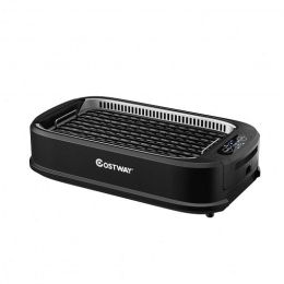 Smokeless Electric Portable BBQ Grill with Turbo Smoke Extractor - Color: Black