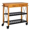 FarmHouse Rolling Kitchen Island 2 Drawers Storage with Butcher Block Rubberwood Top