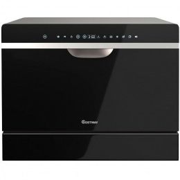 6 Place Setting Countertop or Built-in Dishwasher Machine with 5 Programs - Color: Black