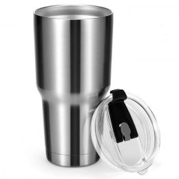 30oz Stainless Steel Tumbler Cup Double Wall Vacuum Insulated Mug with Lid - Color: Silver
