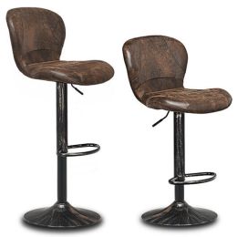 Set of 2 Adjustable Swivel Bar Stools with Hot-Stamping Cloth - Color: Retro Brown