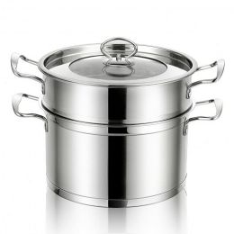 2/3 Tier Stainless Steel Steamer with Handles and Glass Lid-2-Tier - Size: 2-Tier