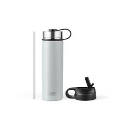 22 Oz Double-walled Insulated Stainless Steel Water Bottle with 2 Lids and Straw-Gray - Color: Gray