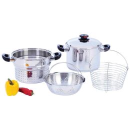 8qt T304 Stainless Steel Stockpot/Spaghetti Cooker with Deep Fry Basket & Steamer Inserts