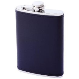 8oz Stainless Steel Flask with Solid Genuine Leather Wrap