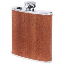 6oz Stainless Steel Flask with Real Sapele Wood Wrap
