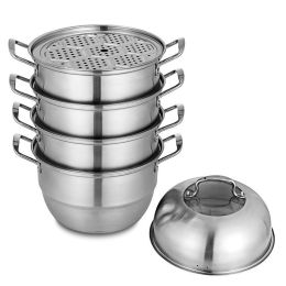 Kitchen Supplise Glass Lid Multi Tiers Kitchen Pan Cookware Stainless Steel Steamer Set (Color: Silver B, Material: Stainless steel+ tempered glass)