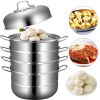 Kitchen Supplise Glass Lid Multi Tiers Kitchen Pan Cookware Stainless Steel Steamer Set